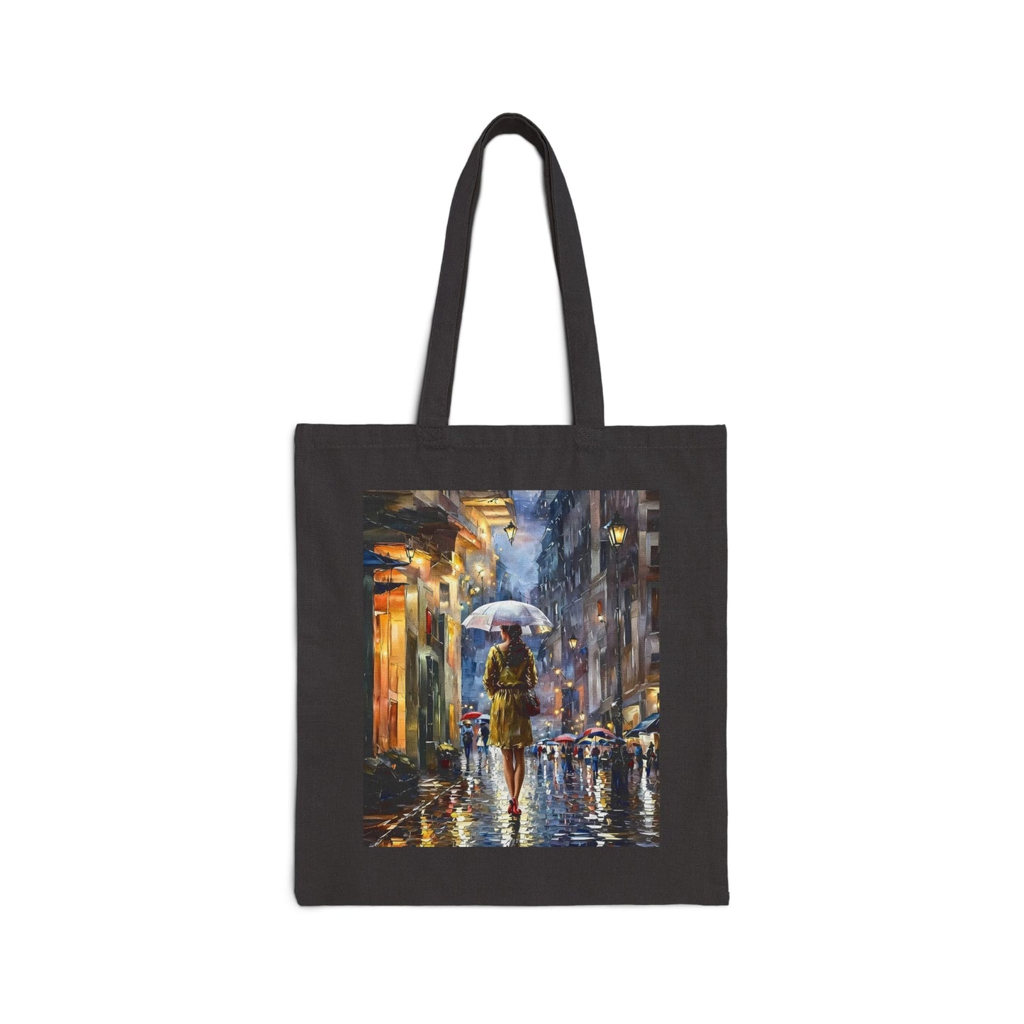 Stylish Cotton Canvas Tote Bag with Artistic Rainy Street Scene Design – Durable, Eco-Friendly, Reusable, Perfect Gift